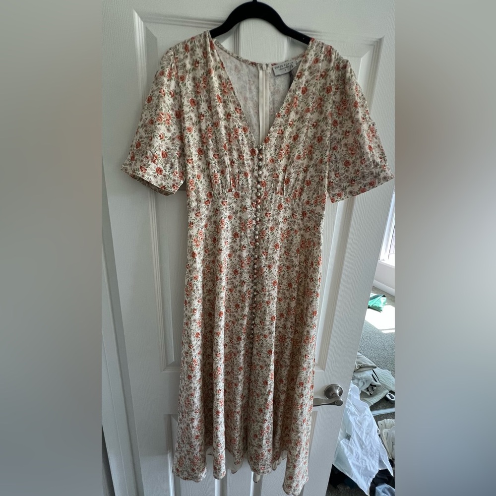 Prairie Cream Midi Dress with Rust Floral Print